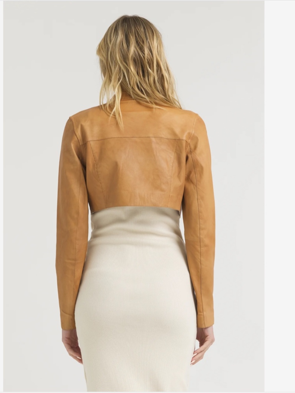 JKT Cropped Vespa Patina Leather Jacket in Au Lait Size M NWT - Picture 3 of 10